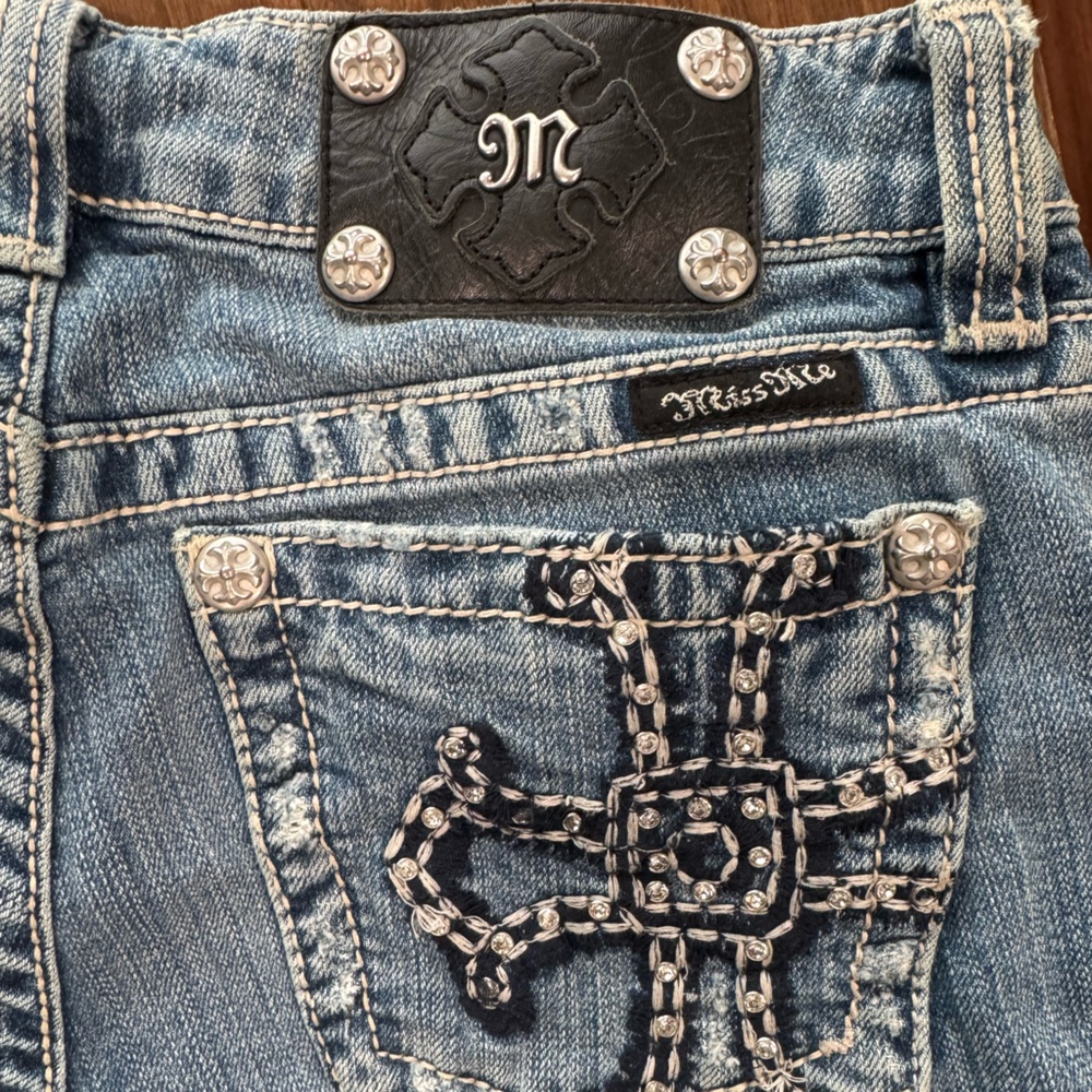 Miss Me Blue Denim Jeans with Skull Print